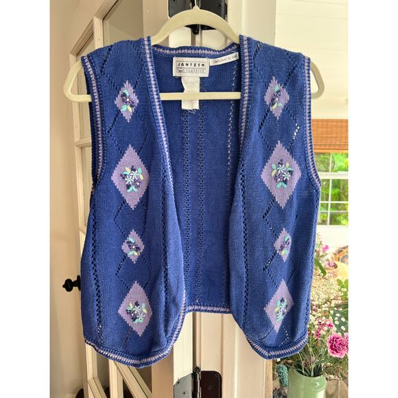Vintage Jantzen Classics Blue Embroidered Vest, S/M - Picture 5 of 6